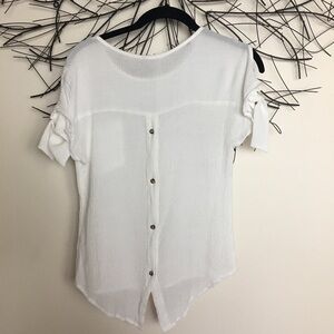 Tie sleeve button back white top Anthropologie